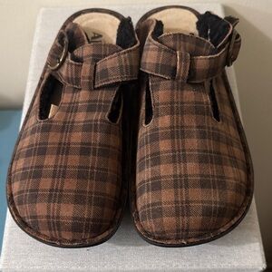 Alegria Brown Checkered Mules